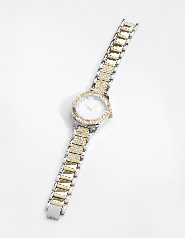 Mixed Metal Bling Link Watch