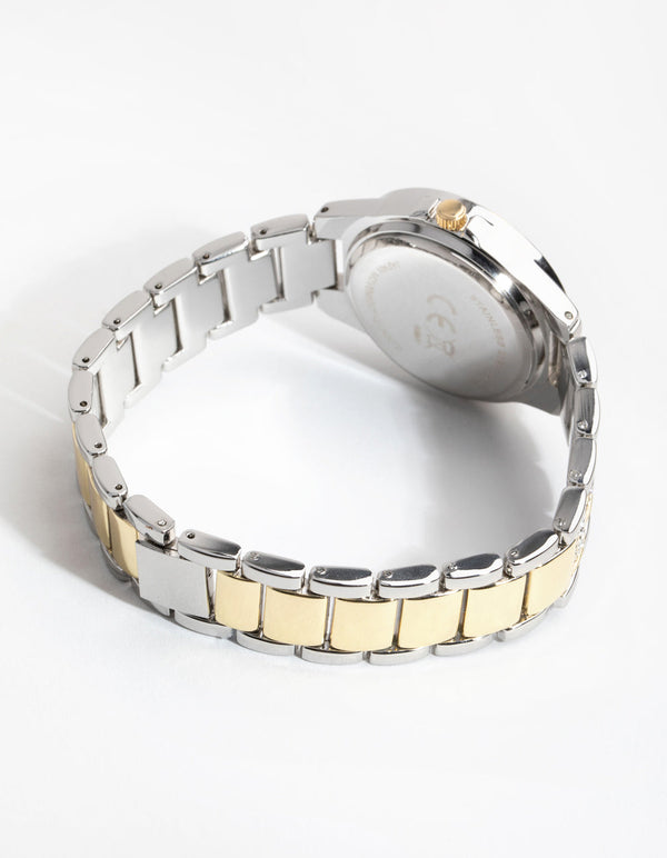 Mixed Metal Bling Link Watch