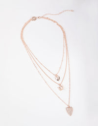 Rose Gold Short Diamante Heart 3-Row Necklace - link has visual effect only