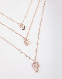 Rose Gold Short Diamante Heart 3-Row Necklace - link has visual effect only