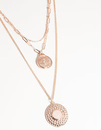Rose Gold Short Eye Disc 3-Row Necklace - link has visual effect only