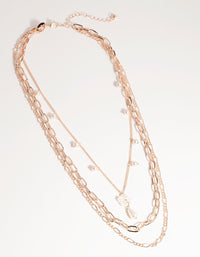 Rose Gold Short Flower Pearl 3-Row Necklace - link has visual effect only