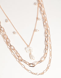 Rose Gold Short Flower Pearl 3-Row Necklace - link has visual effect only