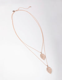 Rose Gold Long Diamante Leaf 2-Row Necklace - link has visual effect only