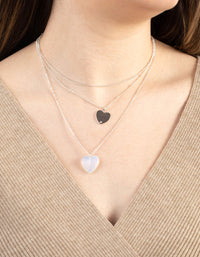 Silver Short Heart 3-Row Necklace - link has visual effect only