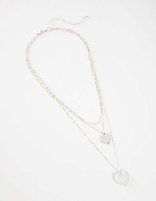 Silver Short Heart 3-Row Necklace