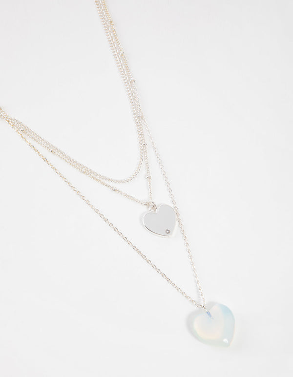 Silver Short Heart 3-Row Necklace