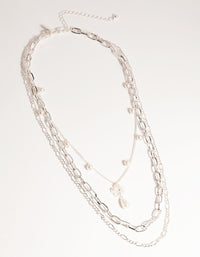 Silver Short Flower Pearl 3-Row Necklace - link has visual effect only