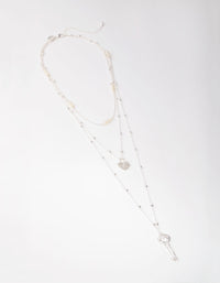 Silver Long Diamante Key 3-Row Necklace - link has visual effect only