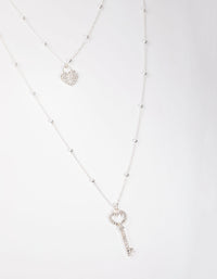 Silver Long Diamante Key 3-Row Necklace - link has visual effect only