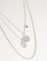 Silver Short Hand Coin 3-Row Necklace - link has visual effect only