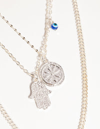 Silver Short Hand Coin 3-Row Necklace - link has visual effect only