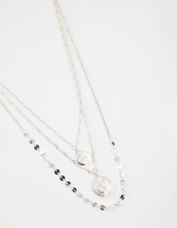 Silver Short Eye Coin 3-Row Necklace - link has visual effect only