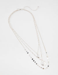 Silver Short Eye Coin 3-Row Necklace - link has visual effect only