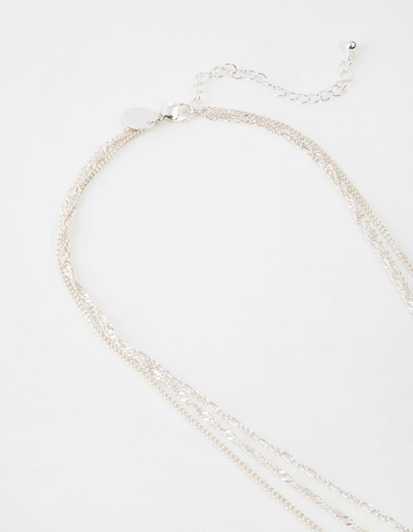 Silver Short Eye Coin 3-Row Necklace