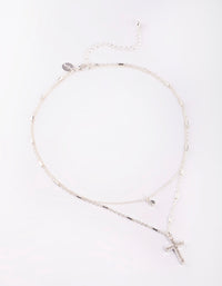 Silver Short Diamante Cross 2-Row Necklace - link has visual effect only