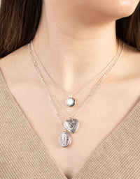 Antieke zilveren mix medaillon 3-rijige ketting - link has visual effect only
