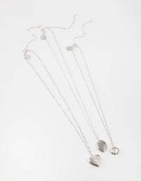 Antieke zilveren mix medaillon 3-rijige ketting - link has visual effect only