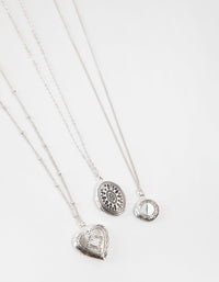 Antieke zilveren mix medaillon 3-rijige ketting - link has visual effect only