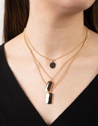 Gold Short Tab and Disc 3-Row Necklace - link has visual effect only