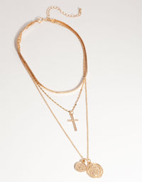 Gold Cross Coin Layer Necklace - link has visual effect only