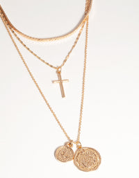 Gold Cross Coin Layer Necklace - link has visual effect only