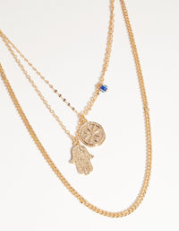 Gold Short Hand Coin 3-Row Necklace - link has visual effect only