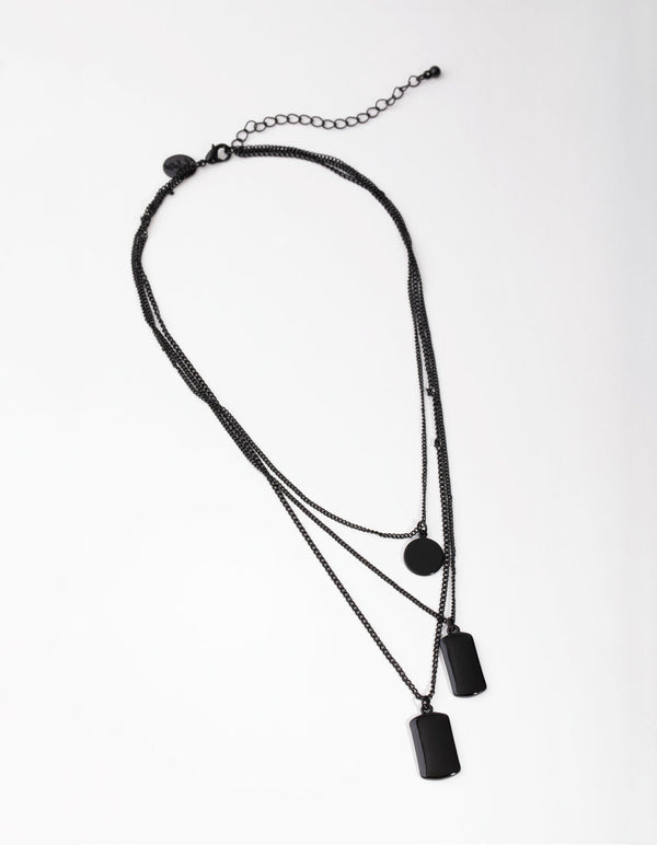 Matte Short Tab and Disc 3-Row Necklace