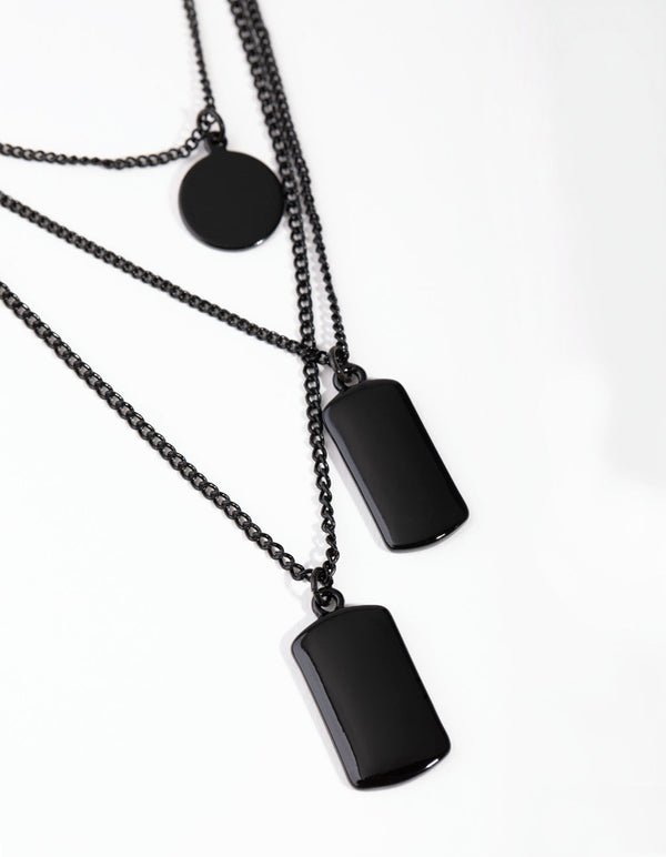 Matte Short Tab and Disc 3-Row Necklace