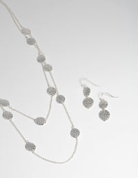 Silver Mid-Textured Layered Earrings and Necklace - link has visual effect only