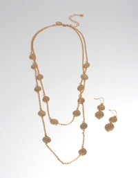 Gold Mid-Textured Layered Earrings and Necklace - link has visual effect only