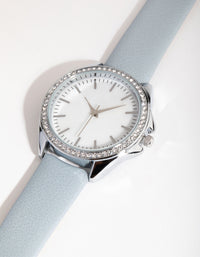 Rhodium Diamante Bezel Mother of Pearl PU Strap Watch - link has visual effect only