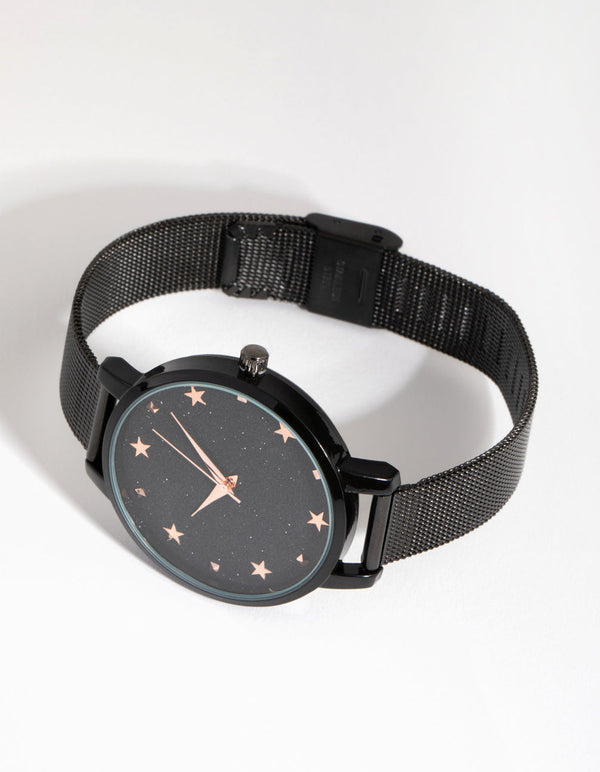 Rose Gold Star Marker Mesh Strap Watch