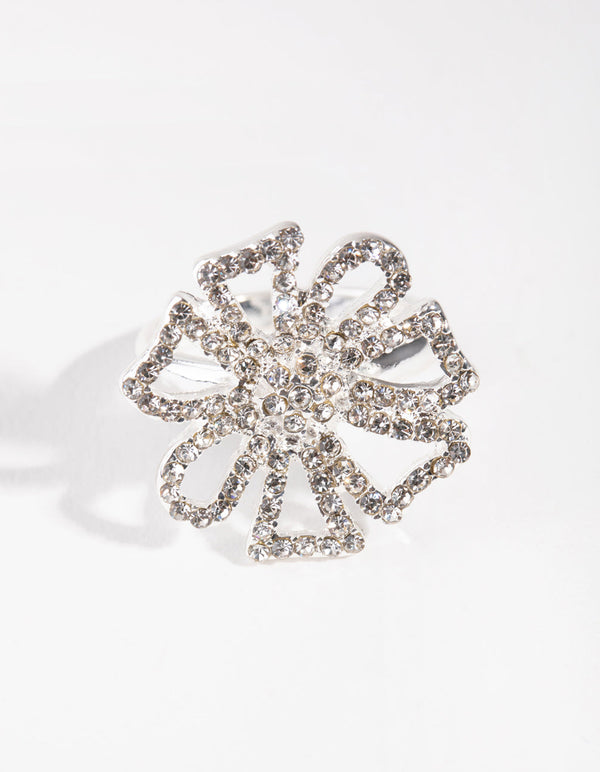 Silver Diamante Flower Ring