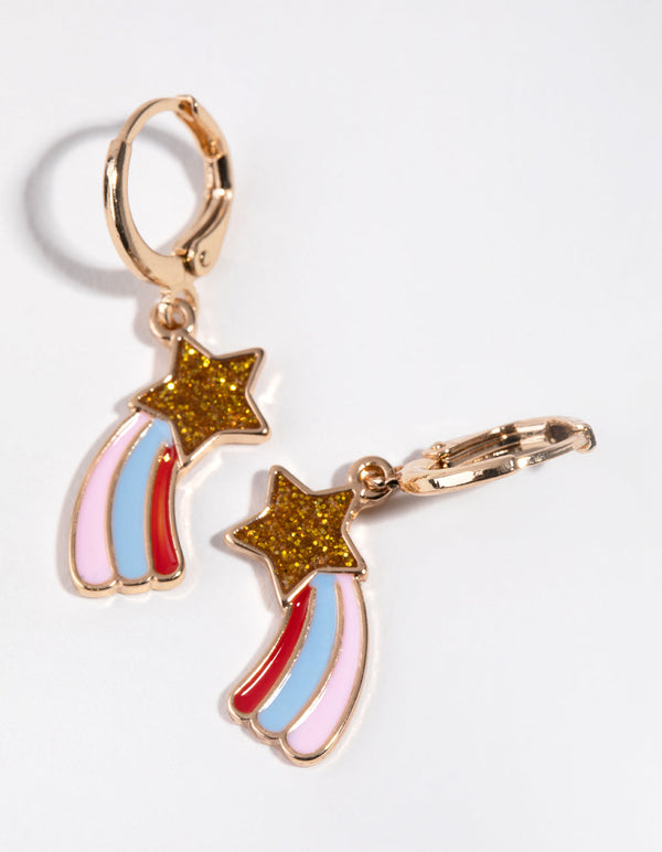 Złote kolczyki-koła w kształcie spadającej gwiazdy