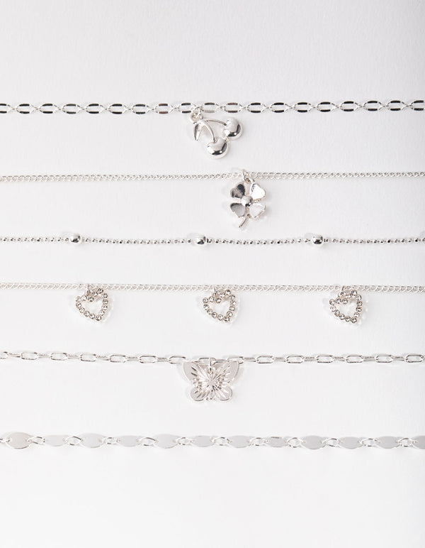Naszyjnik choker z zawieszką koniczyny, zestaw 6 sztuk