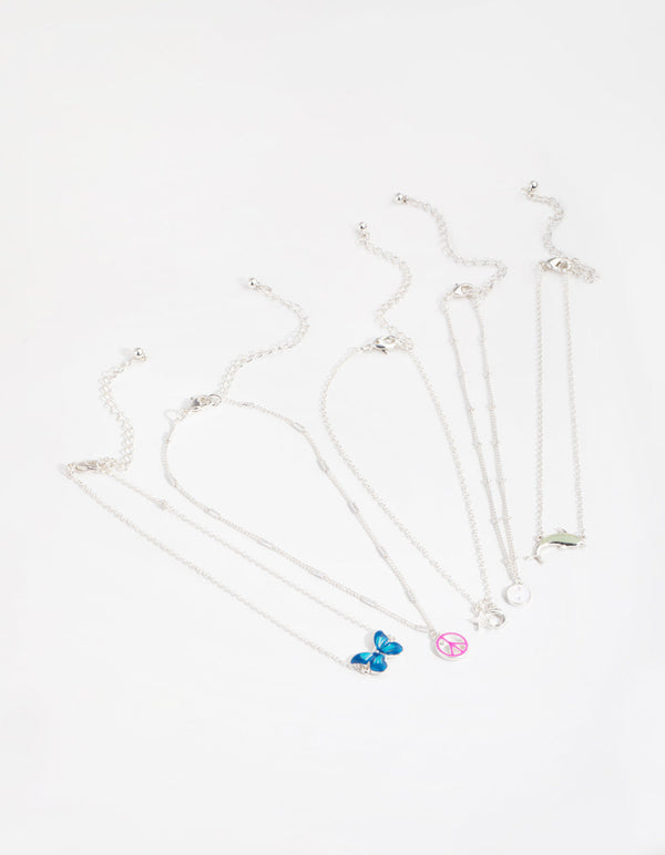 Silver Butterfly 6-Pack Choker Necklace