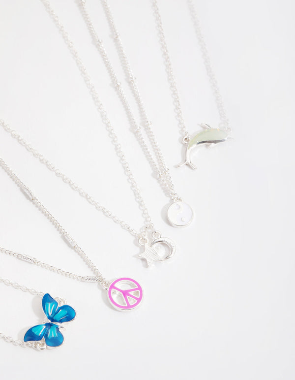 Silver Butterfly 6-Pack Choker Necklace