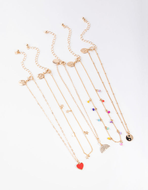 Złoty, jasny naszyjnik choker w zestawie 5 sztuk