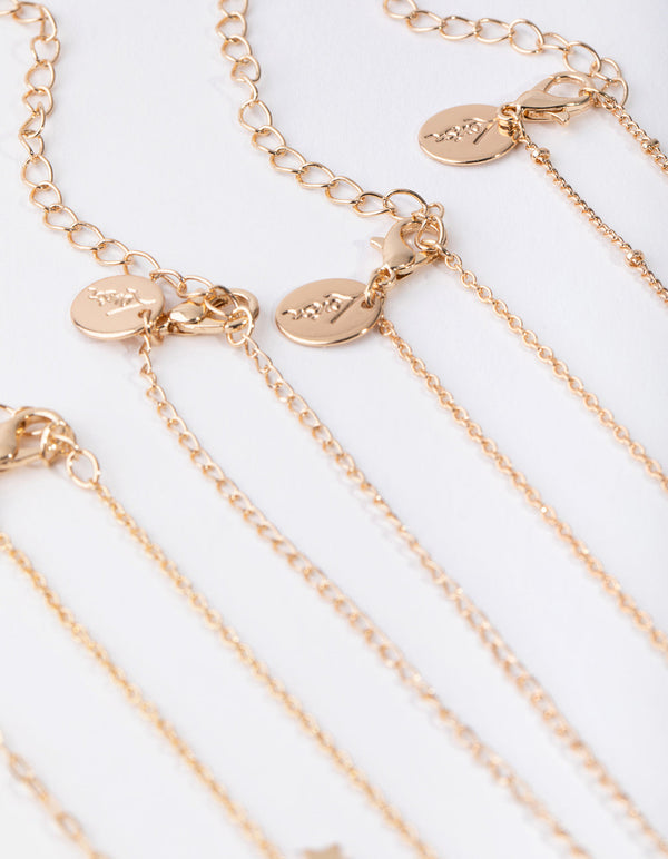 Złoty, jasny naszyjnik choker w zestawie 5 sztuk