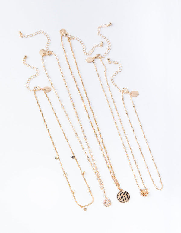Gold Love Smiley 5-Pack Necklace