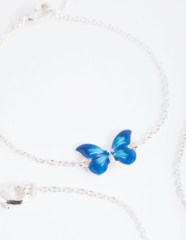 Silver Butterfly Bracelet and Anklet 4-Pack