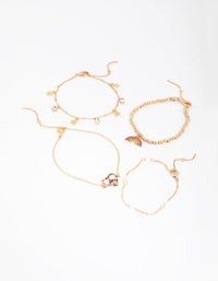 Gold Peace Heart 4-Pack Bracelets and Anklets - link has visual effect only