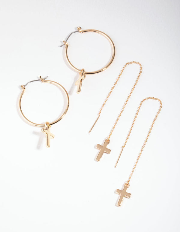 Gold Basic Cross 2-Pack Earring