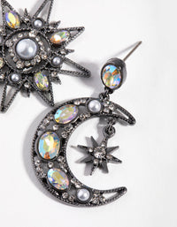 Gunmetal Mini Star and Moon Earrings - link has visual effect only