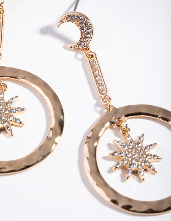 Fashion Gold Star in Disc Drop Earrings