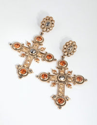 Antique Gold Statement Cross Earrings - link has visual effect only