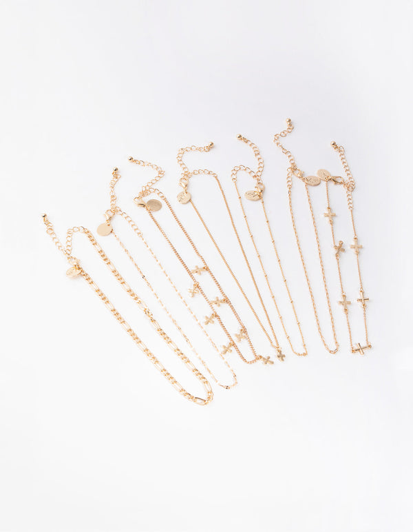 Naszyjnik choker z krzyżem złotym (7 sztuk)