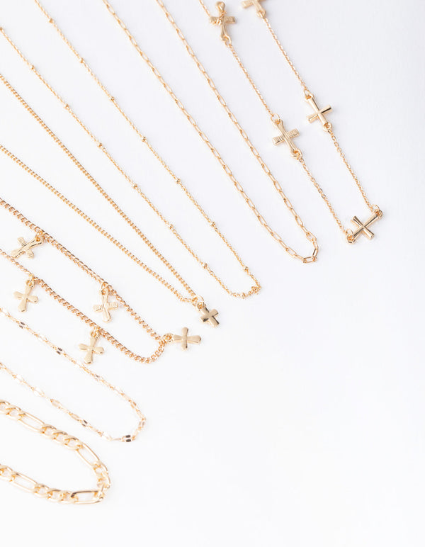 Naszyjnik choker z krzyżem złotym (7 sztuk)