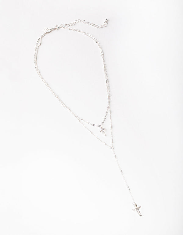 Silver Cross Pendant Two-Row Necklace